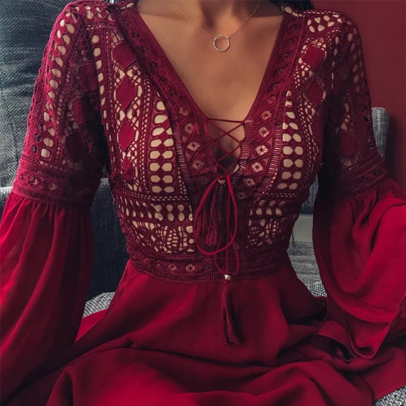 Robe Bohème à Manches Longues et Broderie