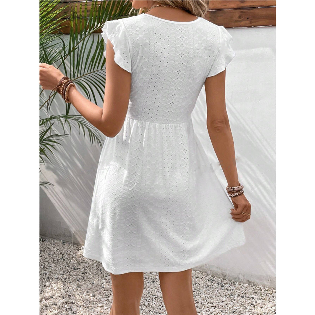 Robe en Dentelle Fine et Manches Légères