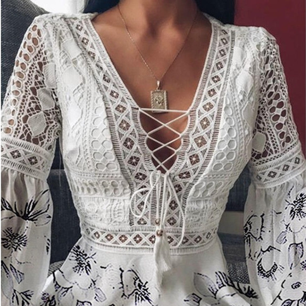 Robe Bohème à Manches Longues et Broderie