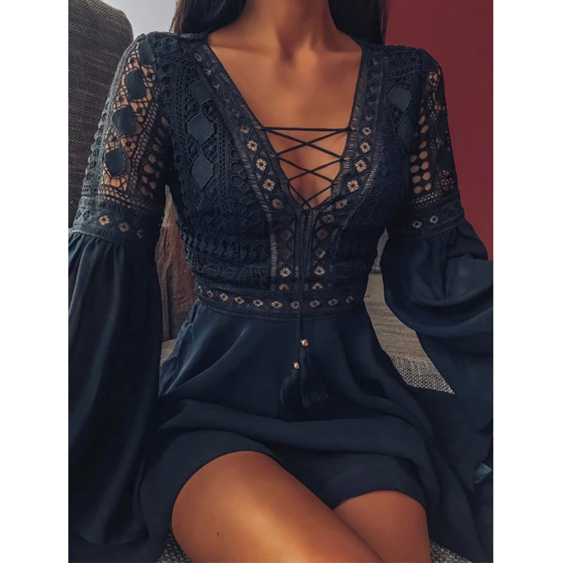 Robe Bohème à Manches Longues et Broderie