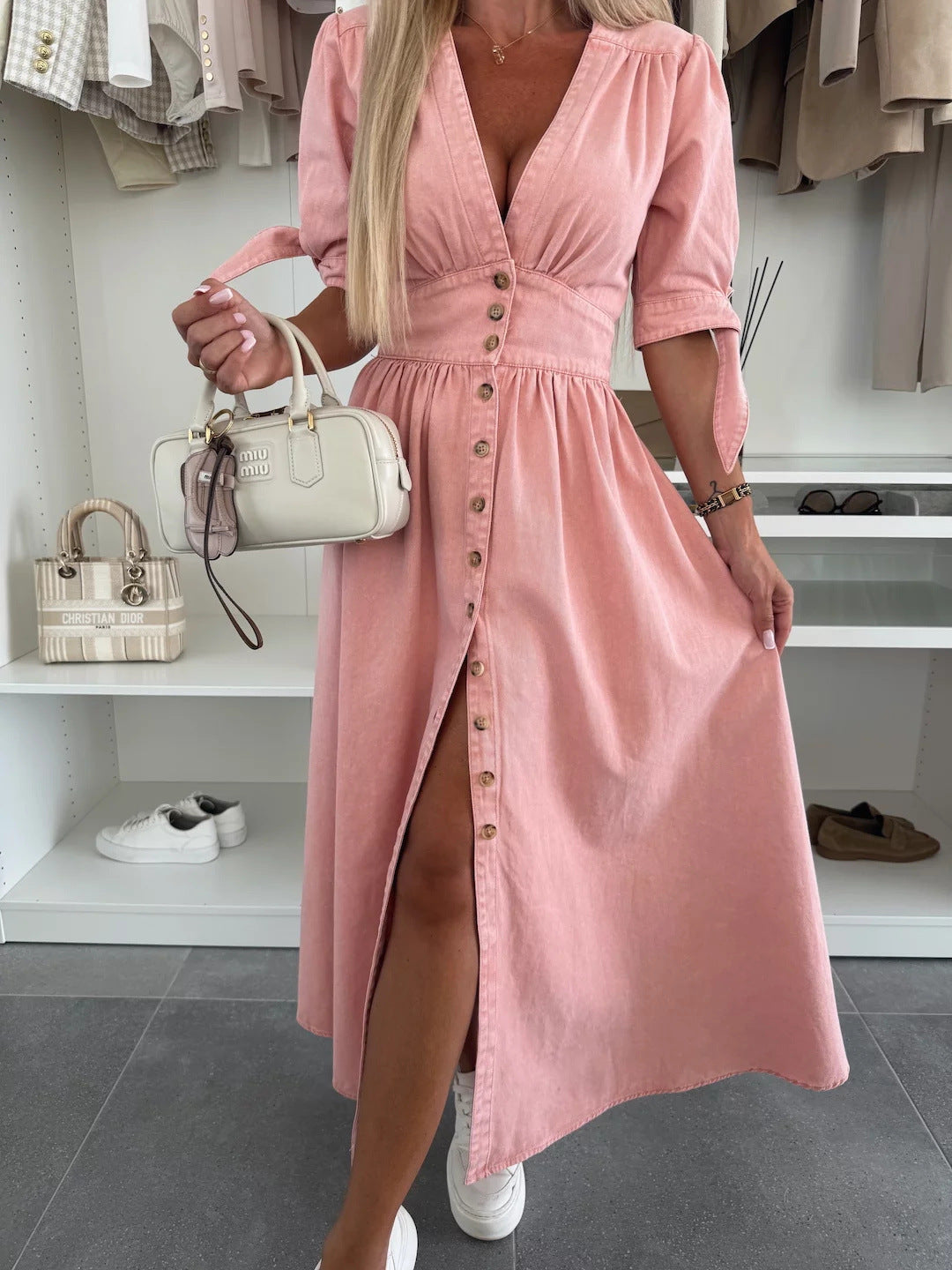 LUNA  Robe en denim en V
