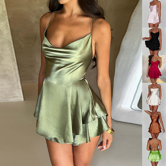 Luna-Robe courte dos nu à bretelles fines