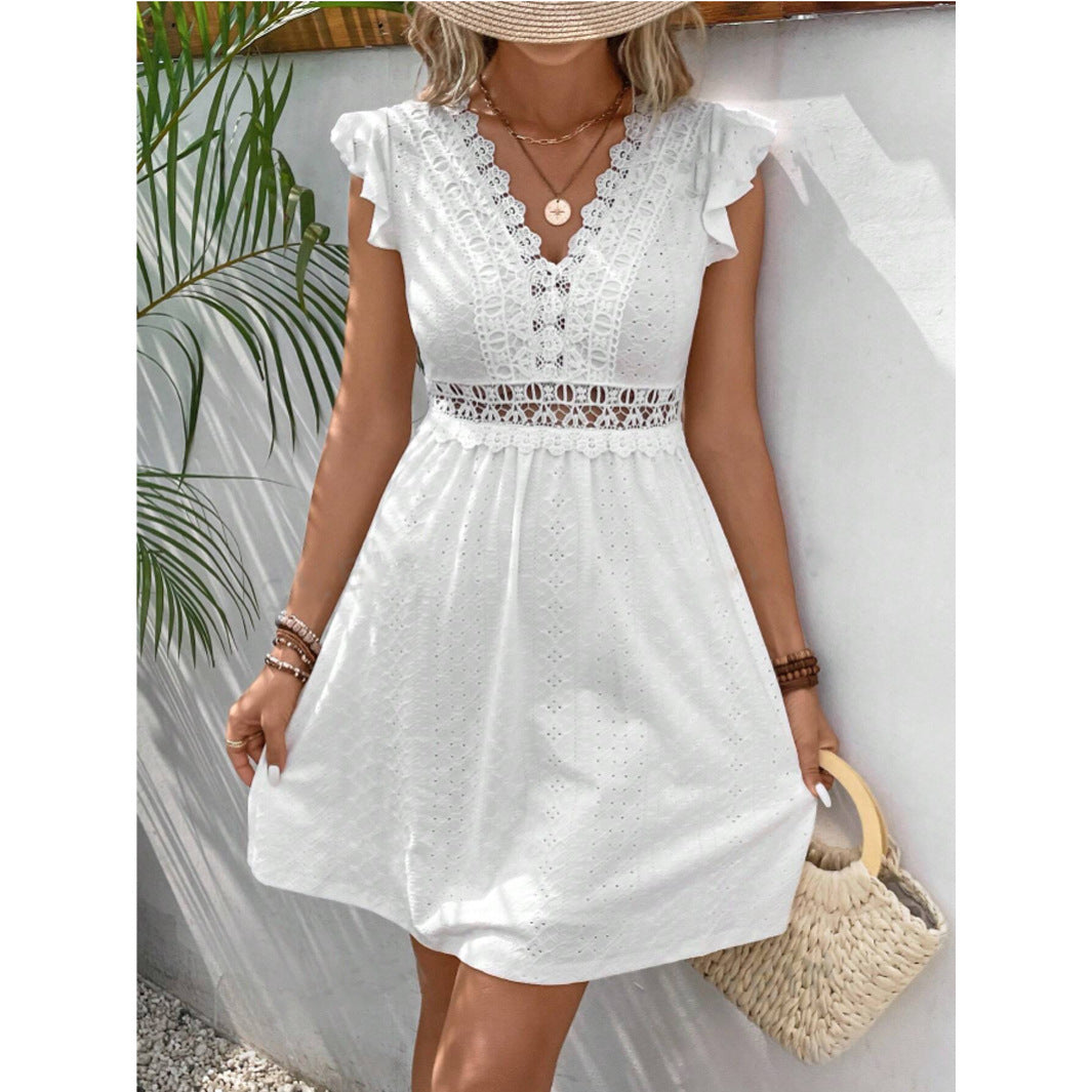 Robe en Dentelle Fine et Manches Légères