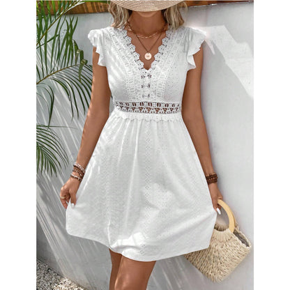 Robe en Dentelle Fine et Manches Légères
