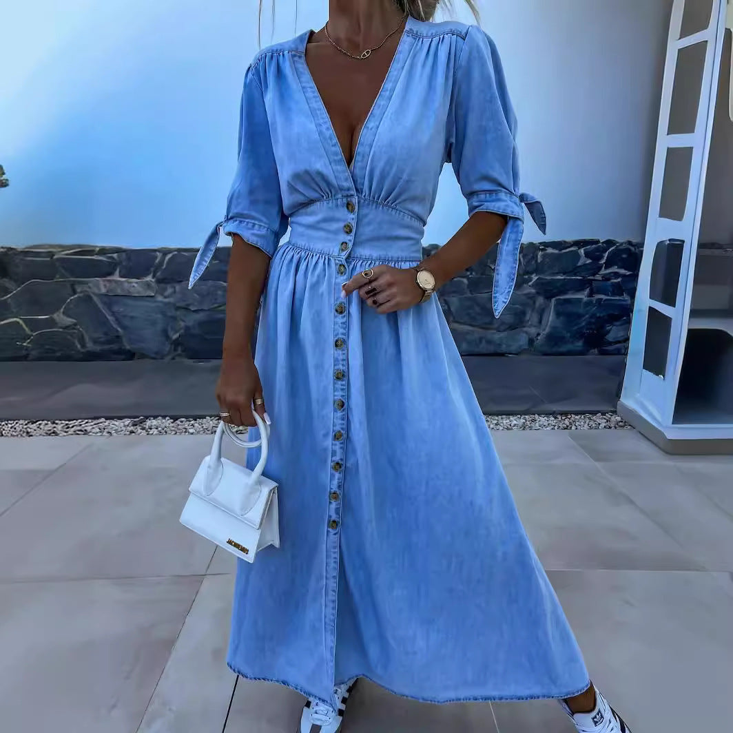LUNA  Robe en denim en V