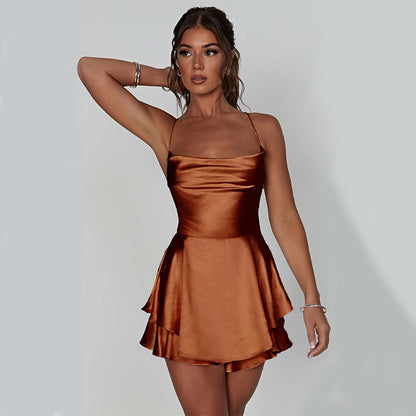 Luna-Robe courte dos nu à bretelles fines