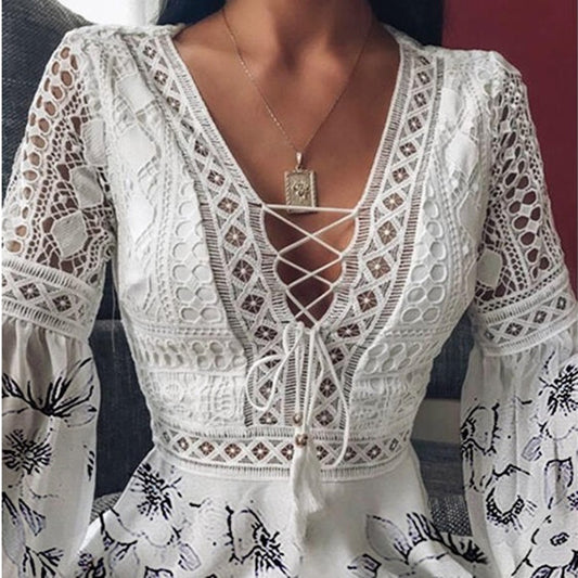Robe Bohème à Manches Longues et Broderie