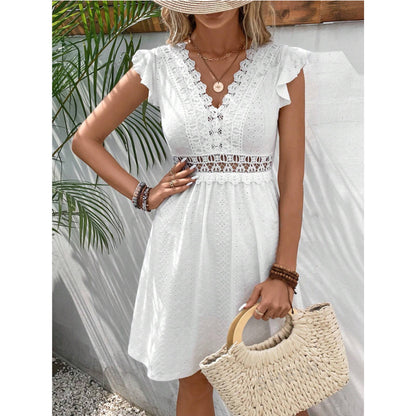 Robe en Dentelle Fine et Manches Légères