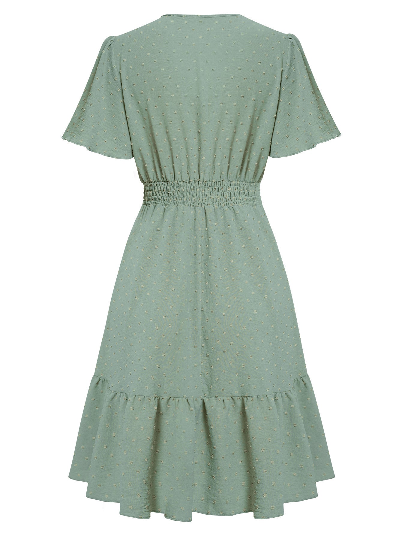 Robe unie à col en V et manches à volants